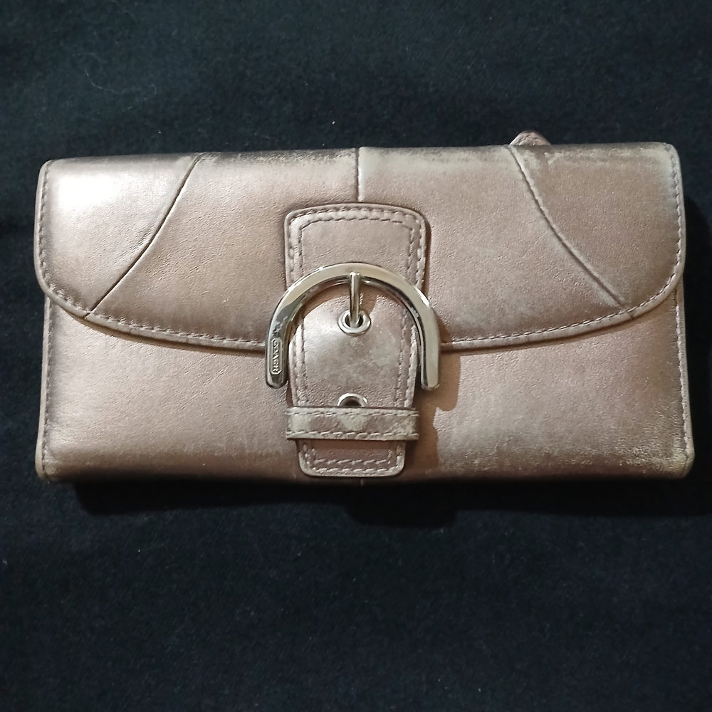 Coach Metallic Gray Brown Leather Wallet Classic Design